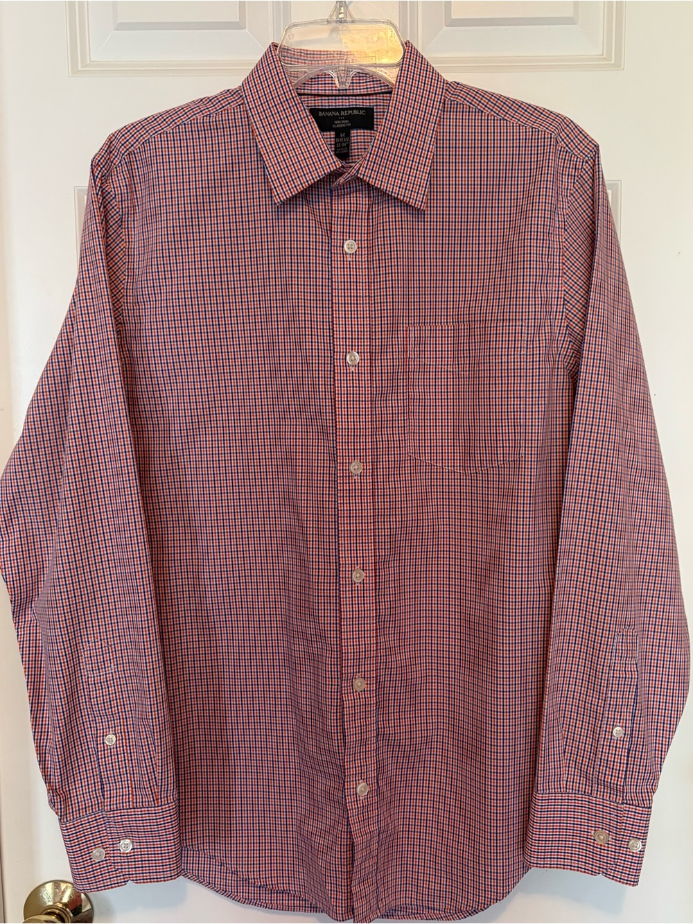 Banana Republic Men’s Orange and Blue Micro-Check Dress Shirt